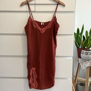 Burnt orange satin slip dress